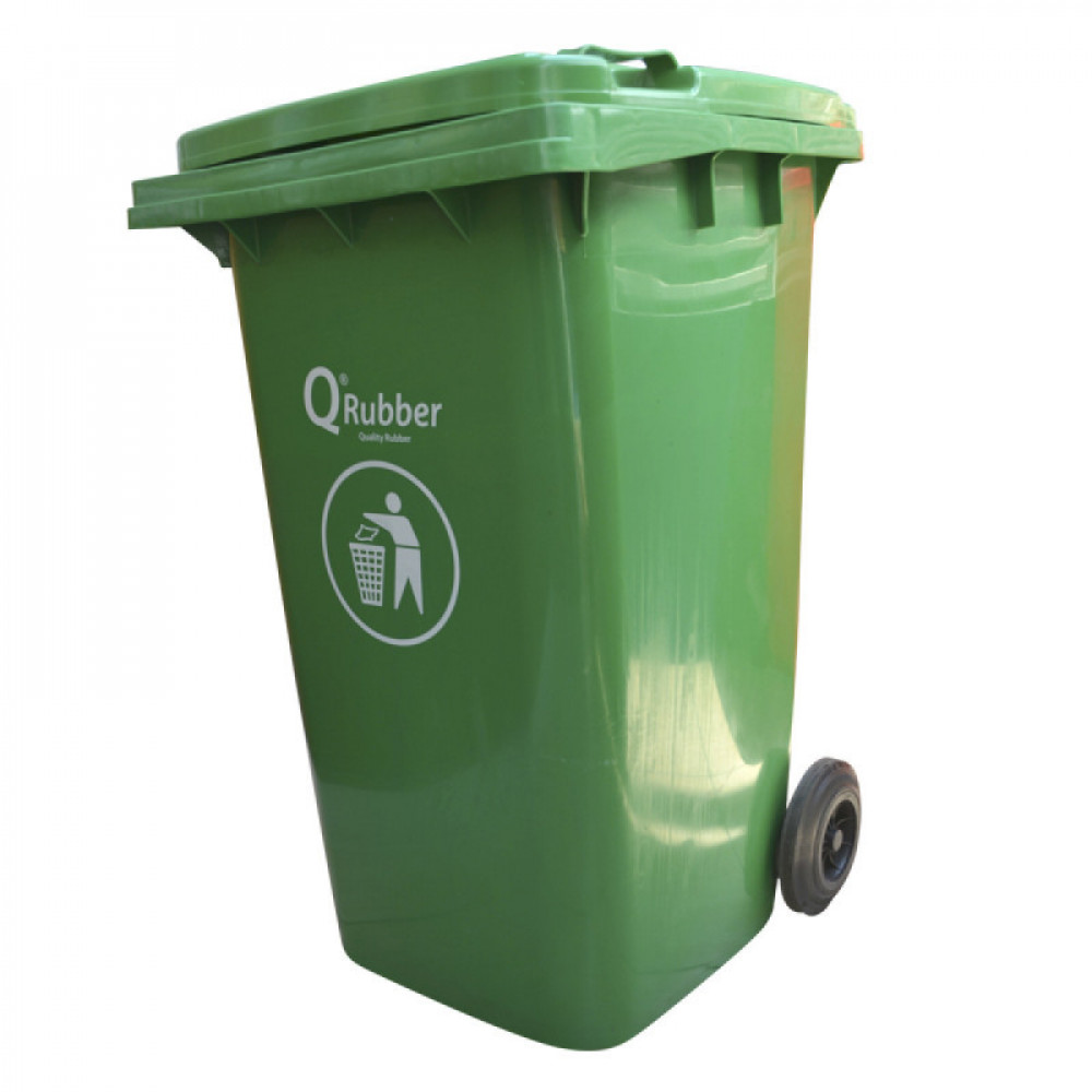 CONTENEDOR BASURA QRUBBER 240 LTS.VERDE C PEDAL