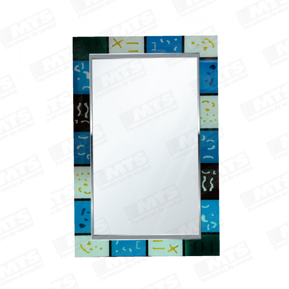 Espejo 60x90 Rect.c/franja Contor. Azul (151609038